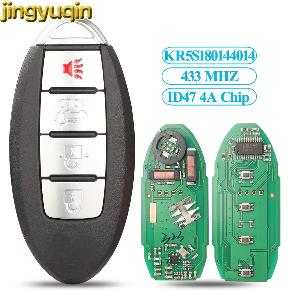 

Jingyuqin 4Buttons Remote Car Key Fob 433MHZ ID47 4A Chip For Nissan QX60 2014 2015 Infiniti JX35 2013 KR5S180144014