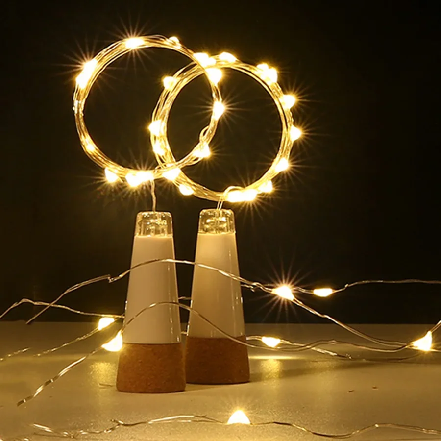 Guirnalda de luces LED de hadas para botella de vino, corcho recargable por USB, 2M, 20 LED, decoración de Navidad para fiesta y boda