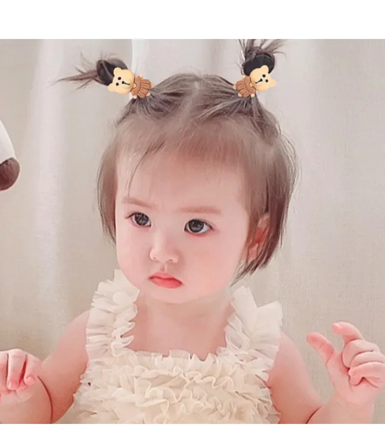 Coffee Color Children\'s Cute Cartoon Hair Rope Baby Thumb Loop Does Not Hurt Rubber Band Headwear Baby Tie Head Small Pull