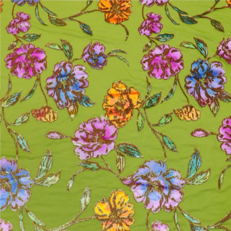 Woven velvet jacquard positioning hand-painted fabric for high-end dress and cheongsam