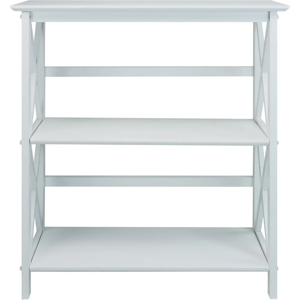 Modern White 3-Shelf Bookcase with X-Design, Easy Assembly for Home Office Storage
