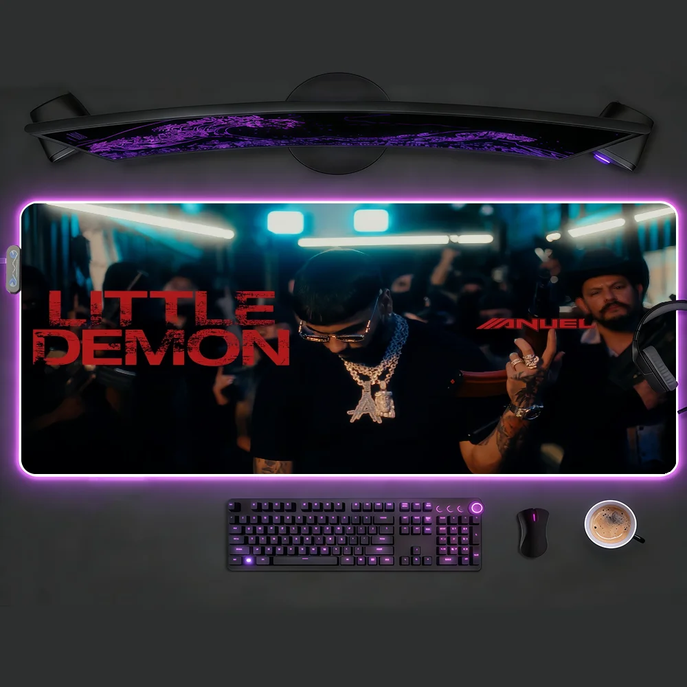 

Rapper Anuel AA Mouse Pad LED Table Pads Backlit Non-slip Rubber Desktop XXL RGB Desk Mats Surface Waterproof