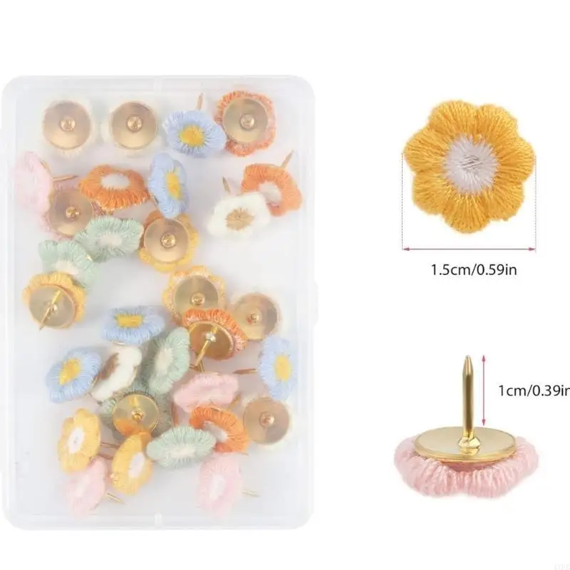 30 Uds. Chinchetas de flores, chinchetas decorativas con forma de flores bonitas, chinchetas para fotos, tableros de papel de corcho para pared
