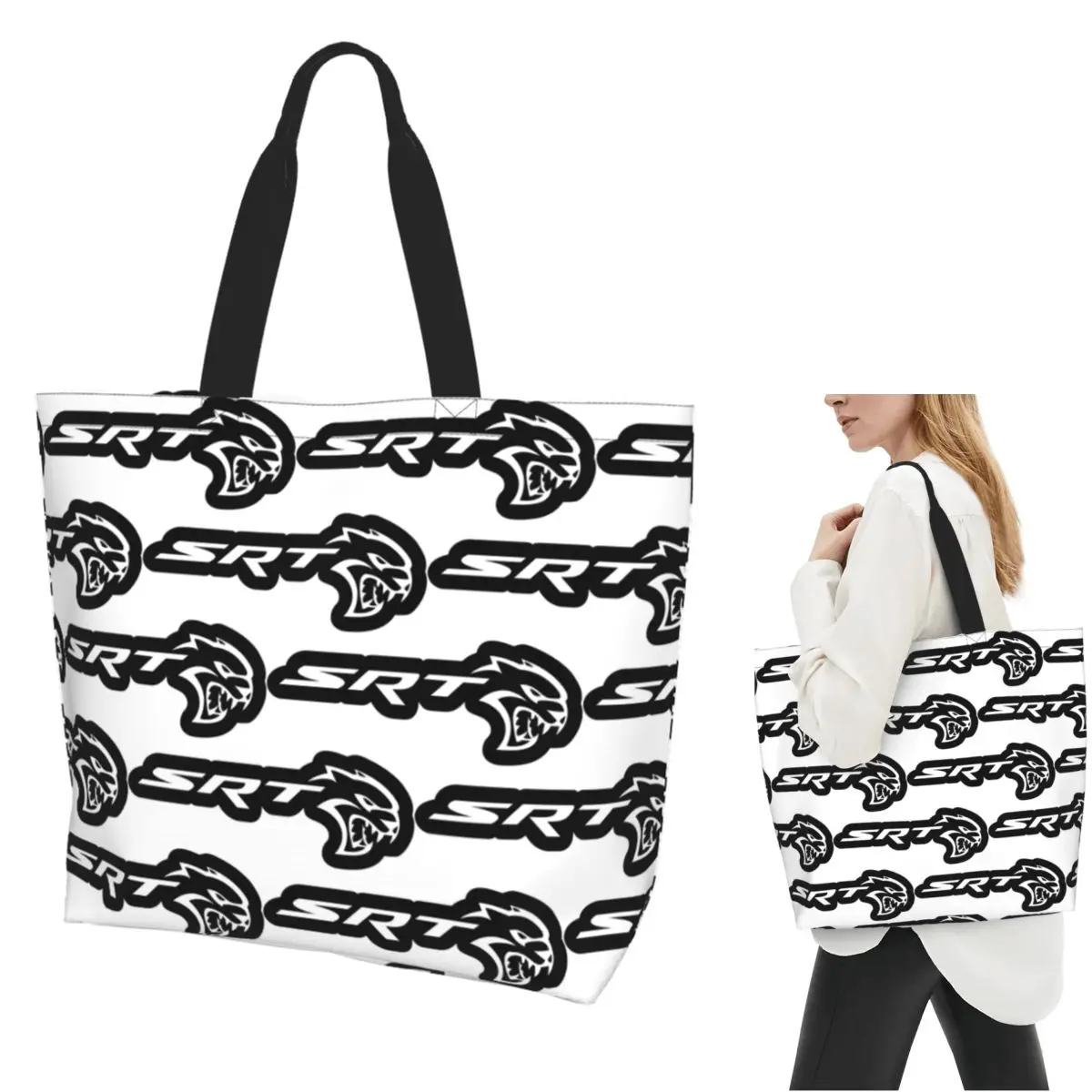 

SRT Hellcat Demon Dodge Challenger Автомобильная гоночная сумка-тоут для покупок Холщовая сумка на плечо большой вместимости Сумка-шоппер для продуктов