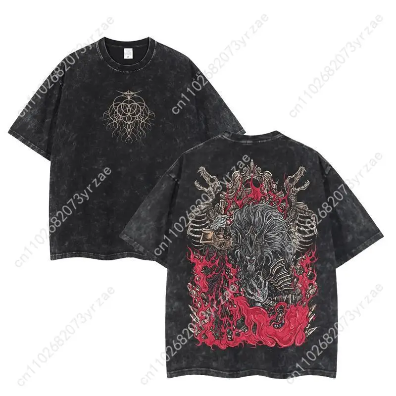 Koszulka w stylu Grim Style Maliketh Retro Męska Damska Wysokiej Jakości Vintage T-shirt Bawełniana Krótkie Rękawy Modna Koszulka Miękka Oddychająca