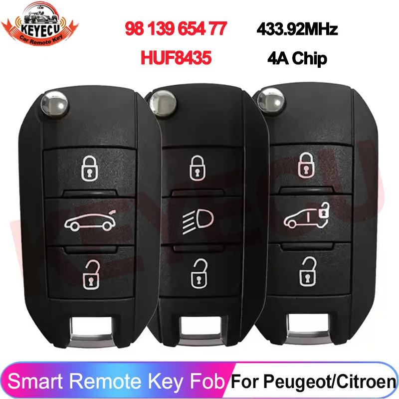 

P/N: 98 139 654 77 4A Chip HUF8435 For Peugeot 308 508 3008 4008 Citroen C3 C5 C6 Flip Remote Car Key Control 433.92MHz HU83
