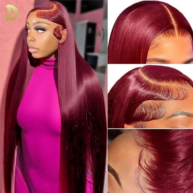 

Burgundy Human Frontal Lace Wig Burgundy 13x6 HD Lace Frontal Human Hair Wig Straight Red 13x4 Lace Front Human Hair 99J Wigs