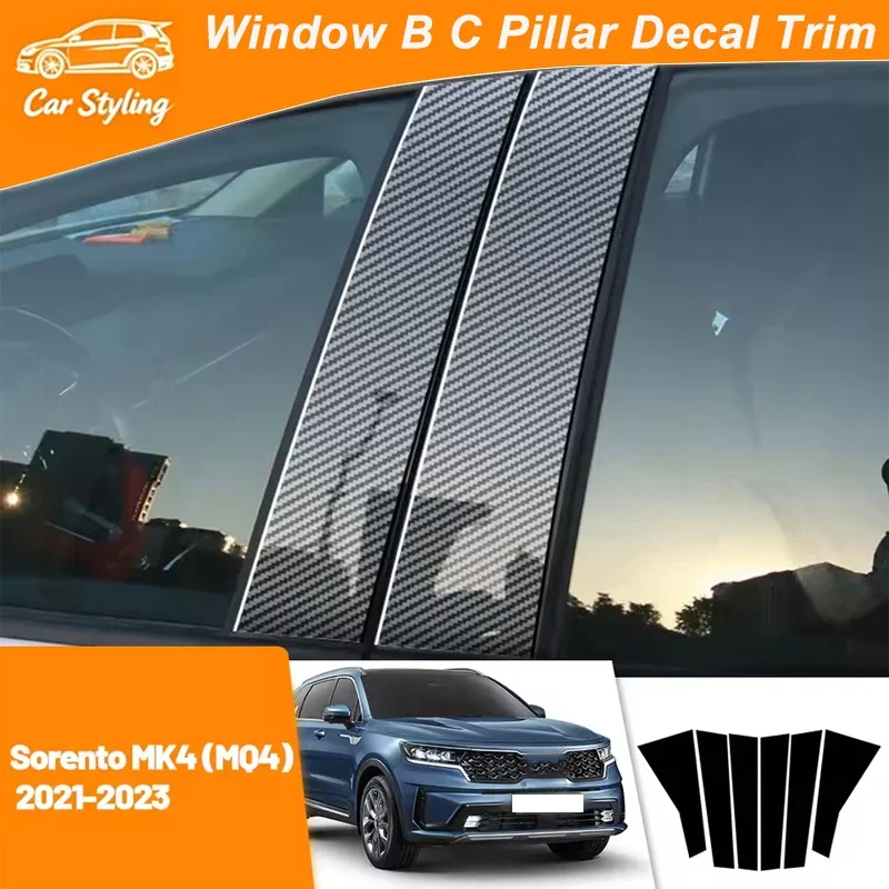 For Kia Sorento MQ4 2021-2023 2022 Carbon Fiber Window Door Column Deal B C Pillar Post Cover Trim Sticker