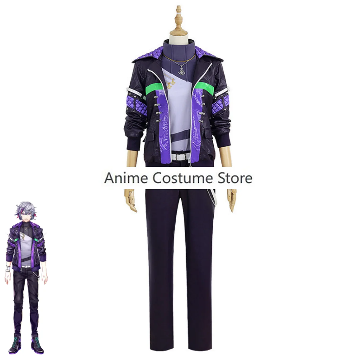 Nijisanji Vtuber Virtual Youtuber Fuwa Minato Cosplay Costume Black Purple Uniform Coat Wig Man Woman Carnival Halloween Suit