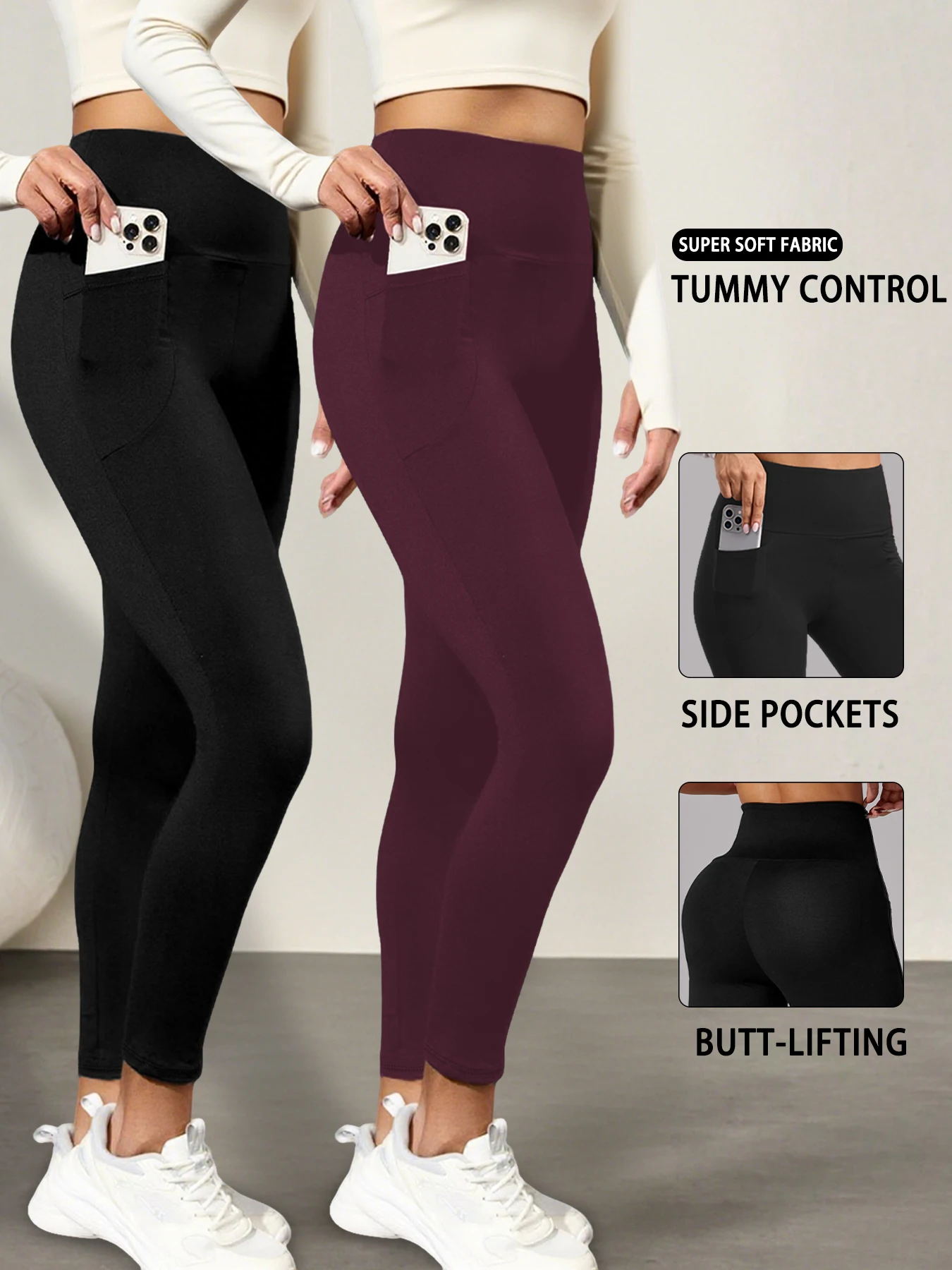 

2 Pack Women's High Waisted Leggings with Pockets - Super Soft Tummy Control for Yoga Workout and Daily Home Activities