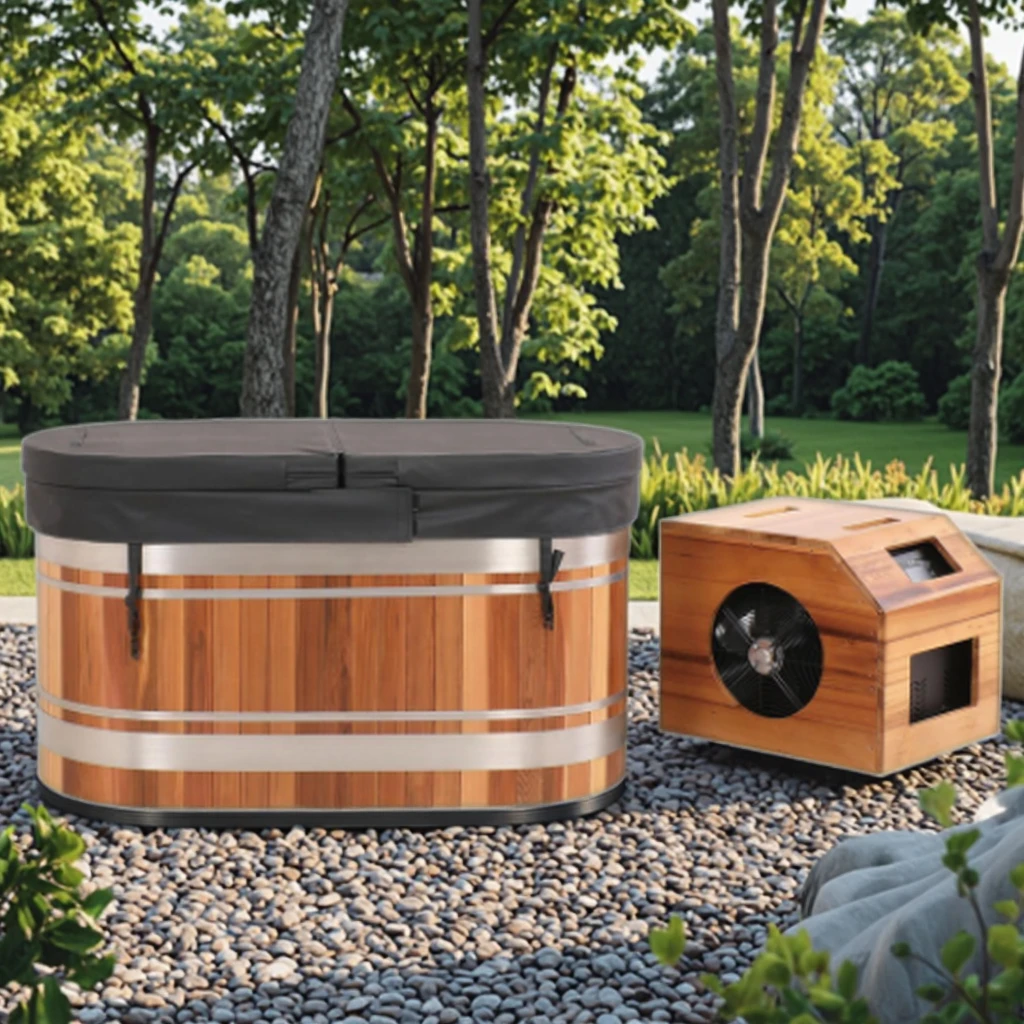 

Modern U-Shape Stainless Steel Lined Cold Plunge Red Cedar Spa Ice Bath Tub Chiller For Recovery