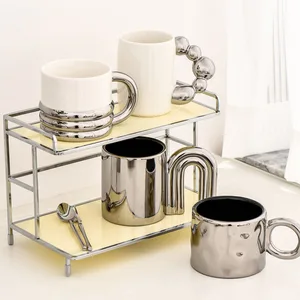 Ahunderjiaz-Nordic Silver Keramic Coffee Tasse, kreative Luxus-Tasse, Getränkeküche, Milchbecher Geschenk, Heimdekoration, 2023 8 Hauptverkäufe Silver Cup - №7