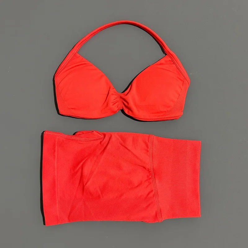 2-delig sportset dames, sportbeha met bandjes, gymshorts, sportpak, fitnesskleding, naadloze yogaset - afbeelding 1