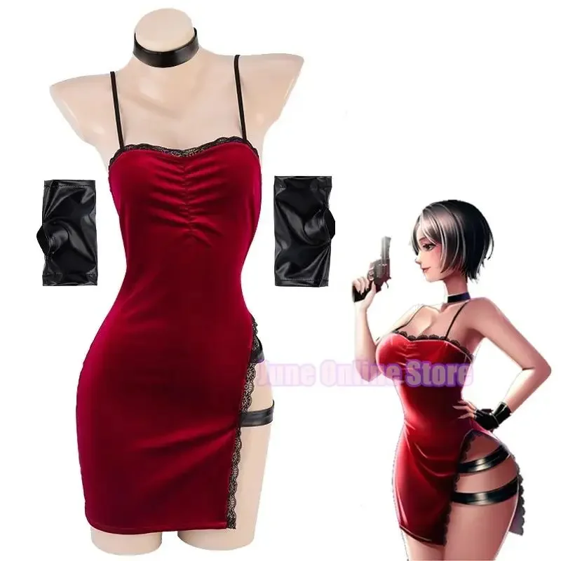 Ada Wong Cosplay Kostuum Borduurwerk Cheongsam Stijl Rode Jurk Vrouwen Halloween Sexy Vrouwen Agent Cosplay Kostuum Xs-Xxxl