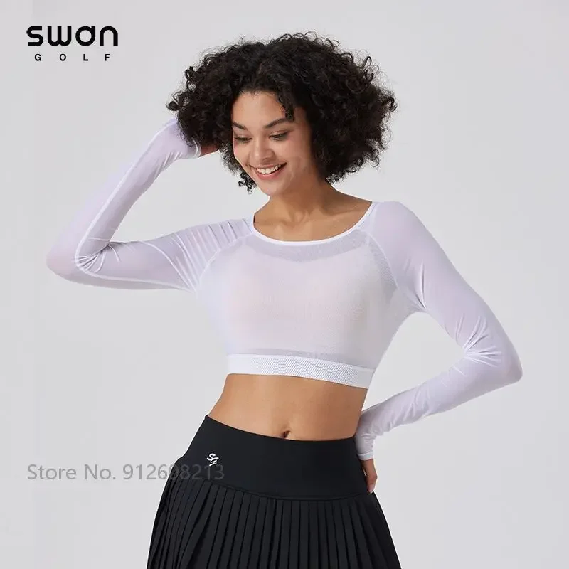 SG Summer Women Ice Silk Sunscreen Cropped Tops Lady Long-sleeve Golf Shirt High Elastic Golf Underwear UV-proof Sports T-shirts - Image 5