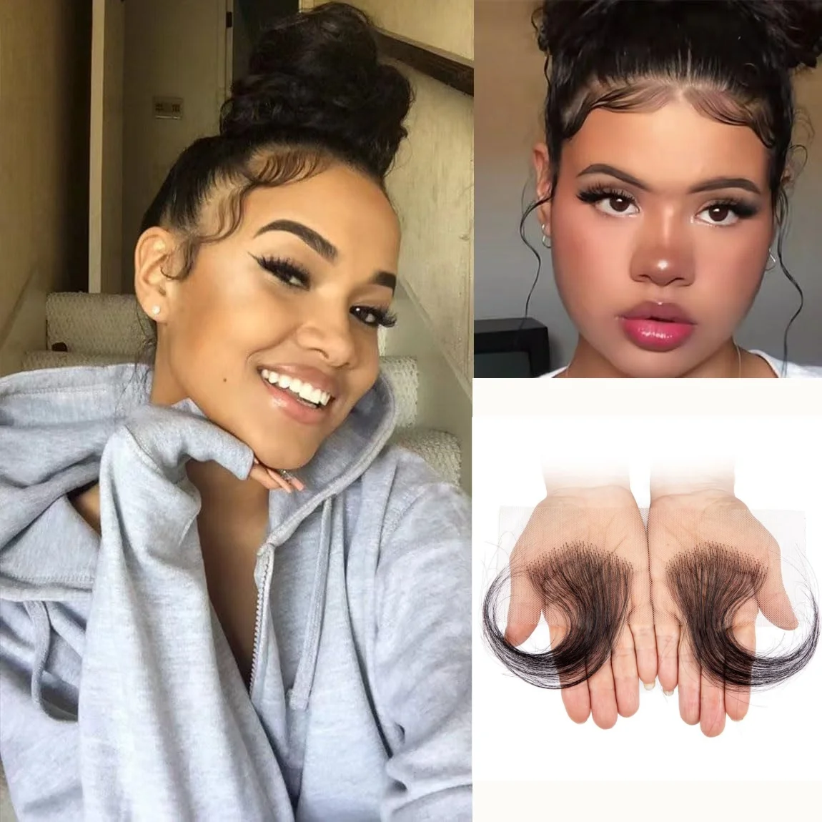 

Edges Hair HD Lace Baby Hair for Women Reusable invisible Swiss Lace Hairline Natural Black Handmade Human Hair Pieces (2 PCS)