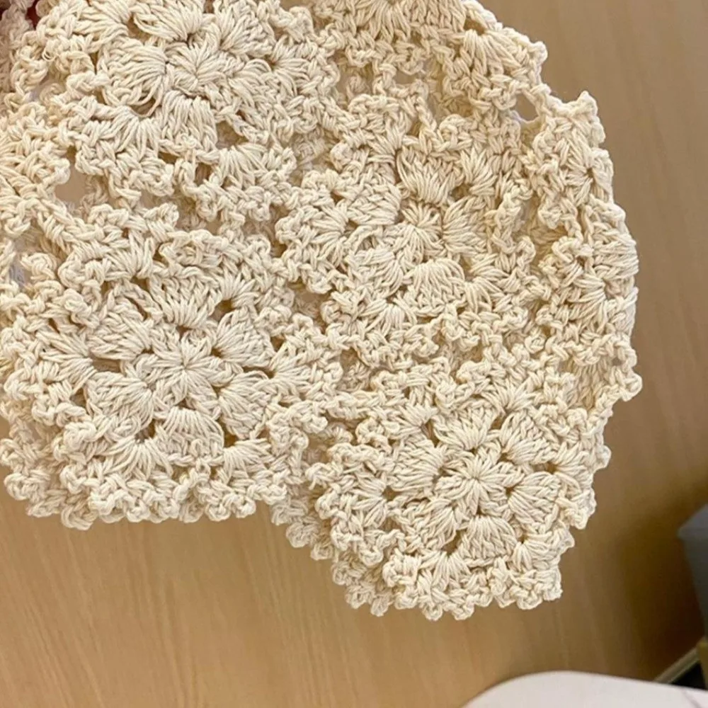 Casualowa czapka z kwiatem szydełkowanym, jednolity kolor, ręcznie robiona, ażurowa czapka typu skullies, czapki beanie w stylu Y2k koreańskim, czapka na zewnątrz