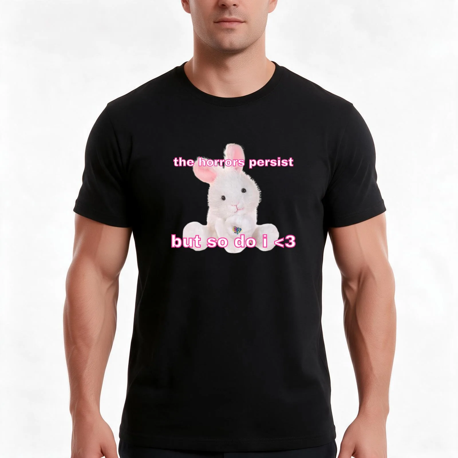the horrors persist but so do i <3 T-Shirt, Summer Casual Cotton Tee, Oversized Streetwear Tops, Vintage Graphic Print