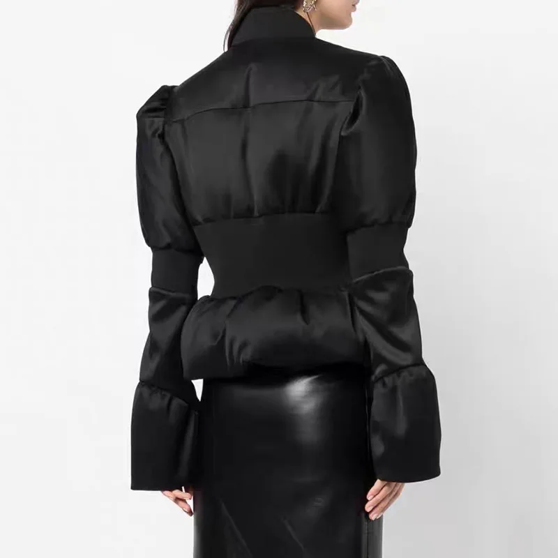 2025年冬 ソリッドスリム パフィーコットンパッド入りコート ファッションフレア 長袖ジッパー カジュアルウォームパーカージャケット ストリートアウターウェア