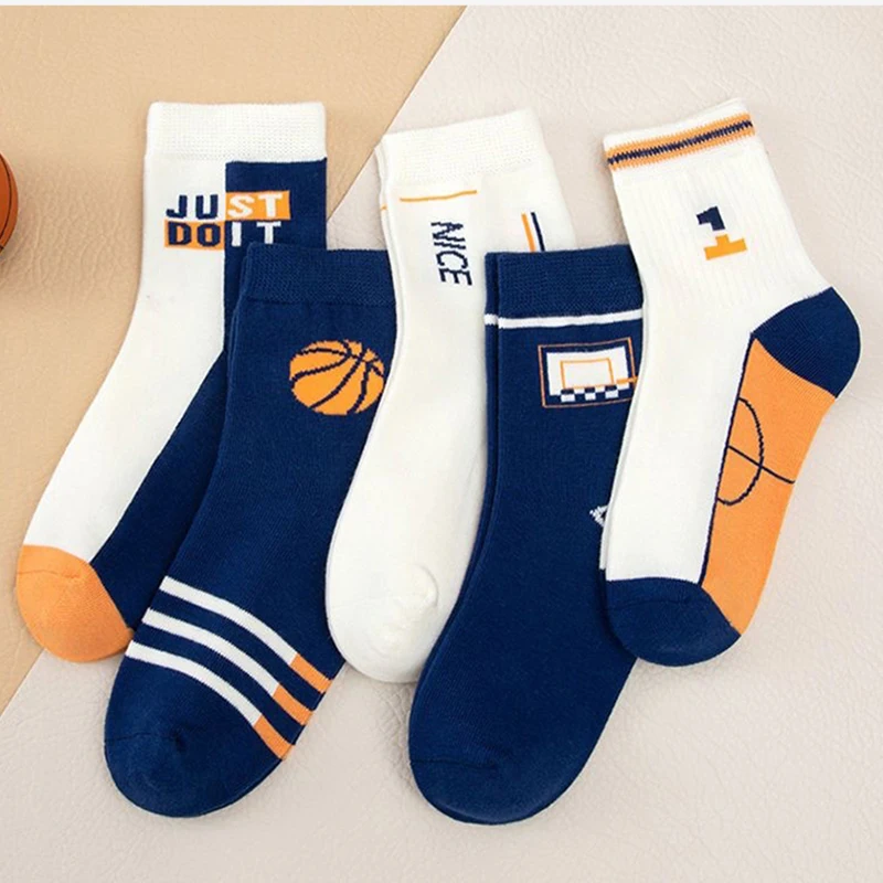 5Pairs 1-16Years Children Socks Tennis series Breathable High elasticity clothes for autumn  Basics walking Socks accessories