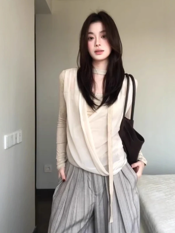 

Soft Gentle Wind Long Sve Knitted Top Women's Spring Korean Sle Me Base irt Loose Sensation Inner Wear Casual Sle