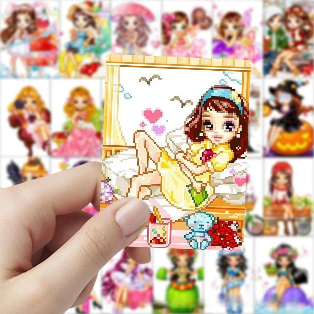 63pcs Kawaii Korean-style Y2K Retro Pixel Dolls Avatar Die-cut Stickers for Scrapbooking Seal Collages Junk Journal Stationery