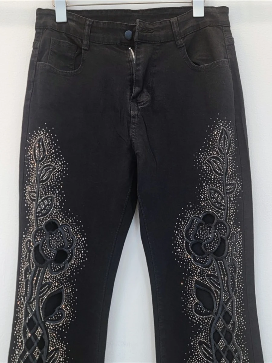 GALCAUR Solido Impiombato Scava Fuori Pantaloni Chic Femminili A Vita Alta Allentati Nozioni di Base Casual Pantaloni Flare da Donna Autunno Stile di Moda
