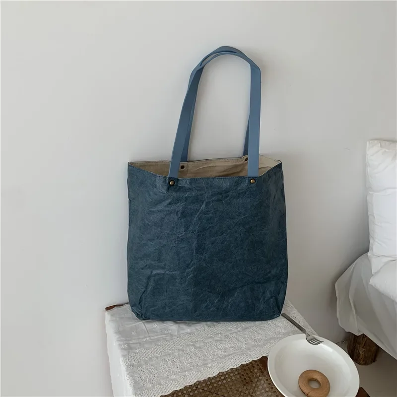 Women Shoulder Bag New 2023 Fashionable Washed Kraft Paper Large Bag Solid Color Shopping Bag Carrying Large Capacity Women Bag