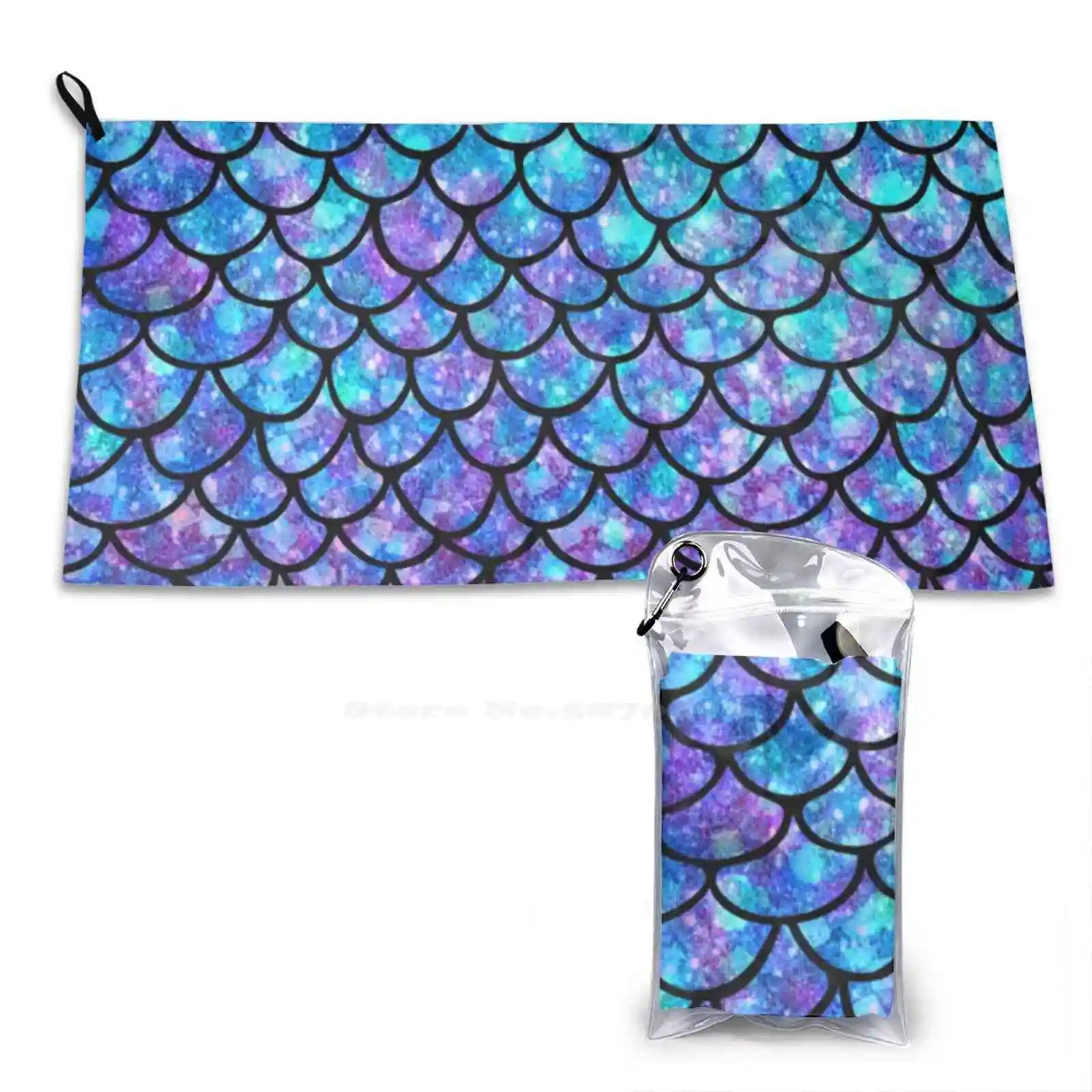 Purples & Blues Mermaid Scales Superfine Fiber Bathroom Towels Washcloth Mermaid Fairy Tale Scales Whale Tail Animal Arctic Sea