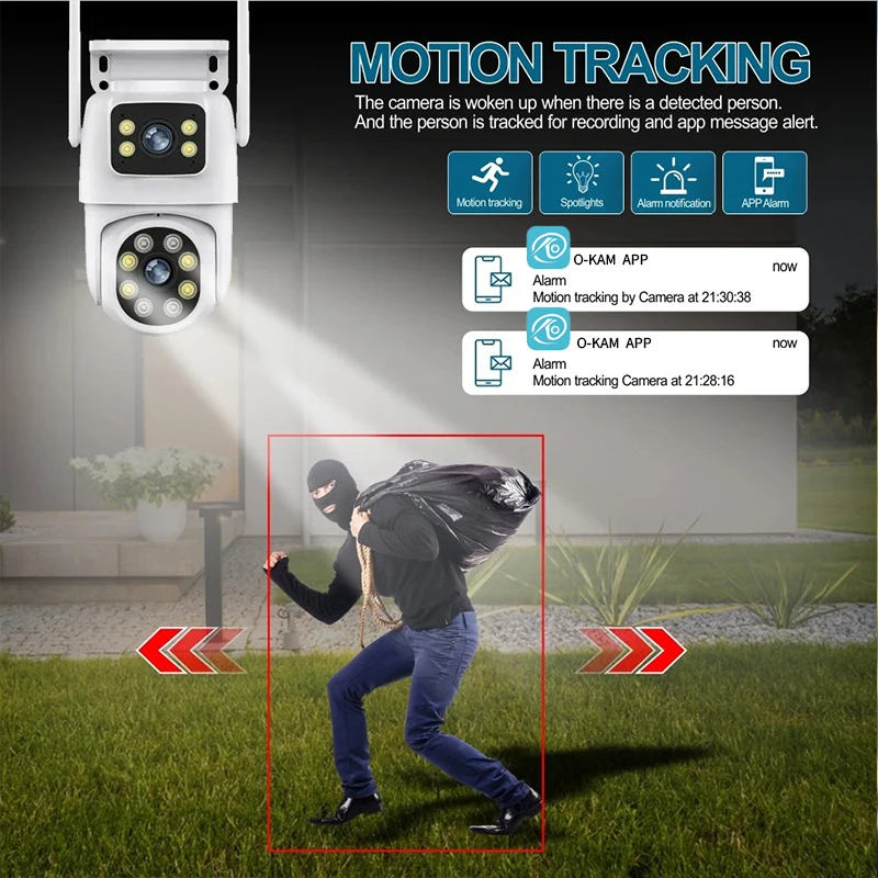 PGST 8MP HD Dual Lens 2.4G WiFi IP Security Camera Wireless PTZ Surveillance Camera CCTV 2-Way Audio IP66 Waterproof Outdoor