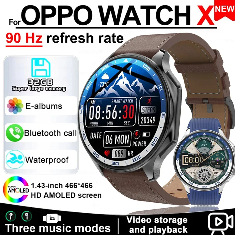 

2025 New For OPPO Watch X Smart Watch 32G Memory Music Video Bluetooth Call IP68 Waterproof AMOLED Smartwatch For TWS Earphones