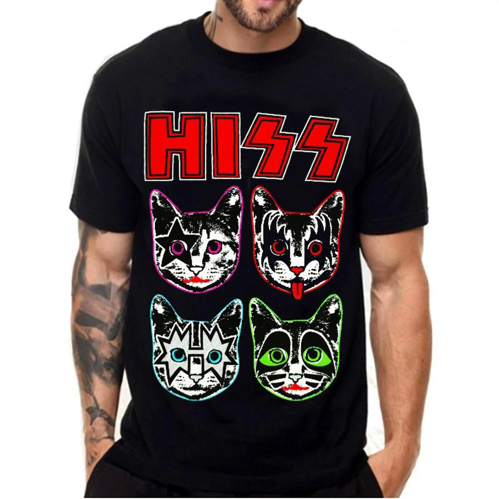 KISS Rock Band Cat Music Lovers Cotton T-shirts Print Men Women Fashion T Shirt O-Neck Short Sleeve Top Unisex Tees Y2K Clothing