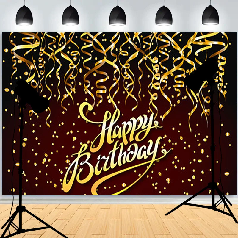 Fond de photographie d'anniversaire avec ballons, gâteau, étoiles, confettis, pour enfants et adultes, tons chauds, pour studio, EQ-45