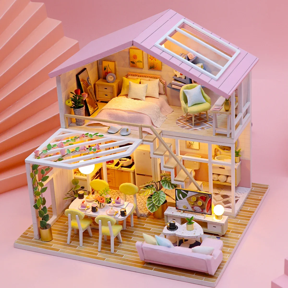 

Doll House Mini DIY Small Kit Production Room Princess Toys, Home Bedroom Decoration with Furniture Wooden Craf