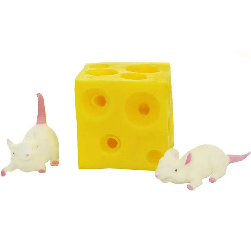 Novelty Funny Soft Elastic Squeeze Cheese Mouse Pull Drag White Rat Decompression Venting Prank Scare Toys Children\'s Toys Gifts