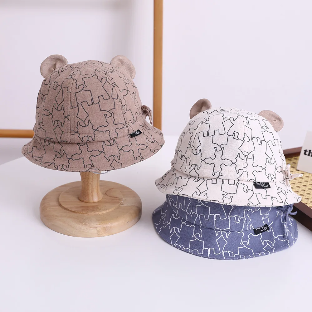 Baby Bucket Hat  For 3-12M New Spring Baby Boys Girls Sunshade Hat Cute Cartoon Bear Print Outdoor Summer Kids Hat Fishing Cap