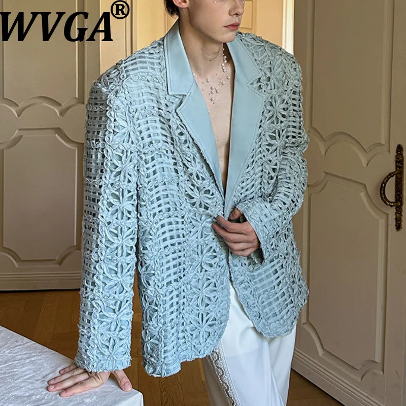 

WVGA весна осень новый мужской прилив трехмерный ажурный цветок модный дизайн пиджак нишевый шикарный повседневный костюм пальто Ins W17924