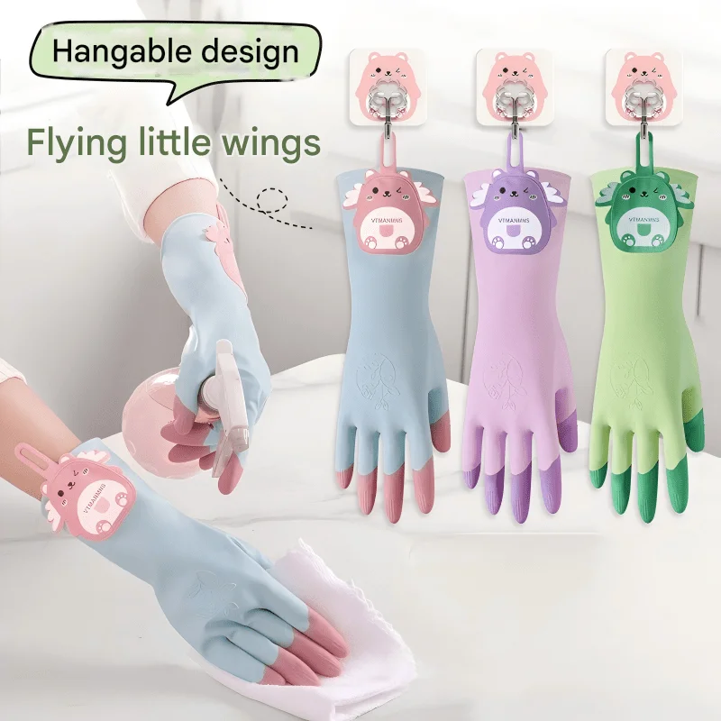 Cute Cartoon Reusable Gloves Multi Color Hanging Cleaning Gloves for Dishwashing and Laundry Perfect Gift for Wife and Mom