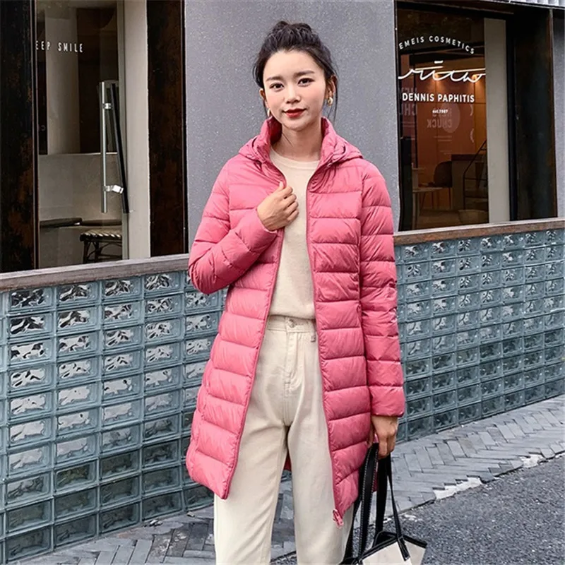 2023 Women\'s Duck Down Coat Thin Medium Hoodie Light Weight Jacket Autumn Fall Spring Jacket Clothes Candy Color