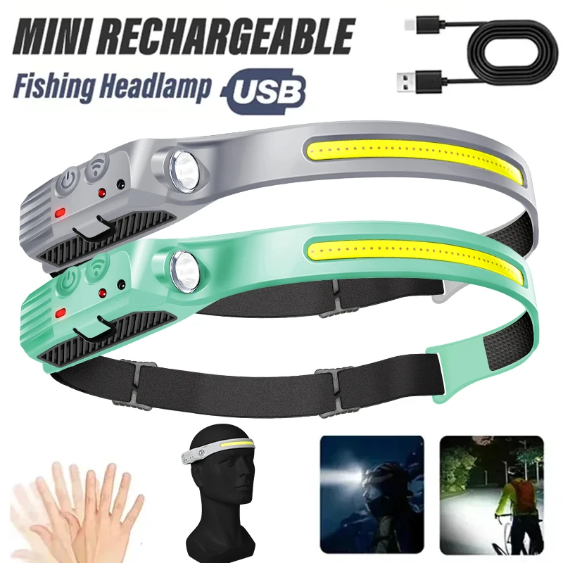 Super Bright Induction Headlamp COB+LED Sensor Head Flashlight 18650 Battery USB Rechargeable torch Camping Fishing Work Lights
