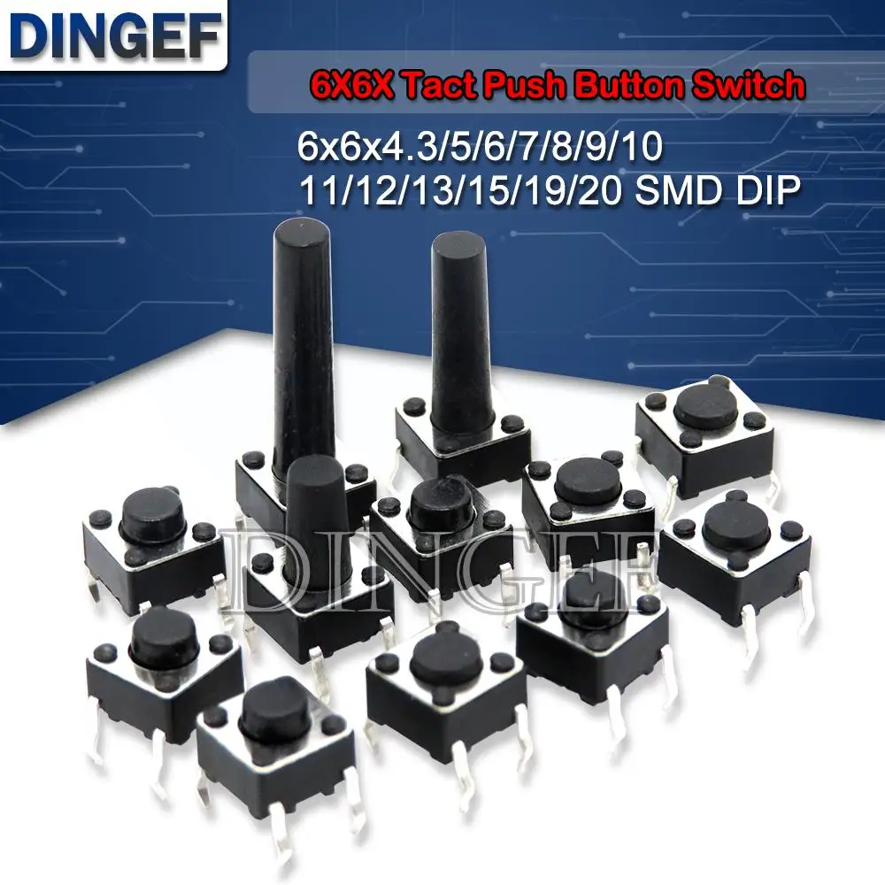 

Tact Push Button Switch 12V Copper 4PIN DIP2 SMD Micro Switch 6X6X5 4.3 5 5.5 6 7 8 9 10 11 12 13 15MM TV Toys home use Button