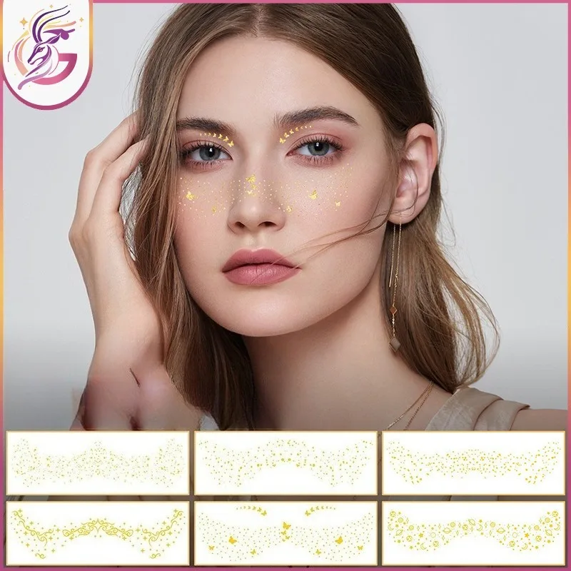 

Металлические золотые наклейки для татуировок с веснушками, водонепроницаемые для модных журналов, модель макияжа, гипоаллергенный сейф для чувствительной кожи