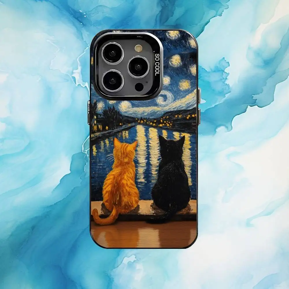حافظة هاتف Van Gogh The Starry Night لهاتف iPhone17,16,15,14,13,12,11 Plus، Pro Max غطاء مقاوم للصدمات من الحلوى السوداء غير اللامعة