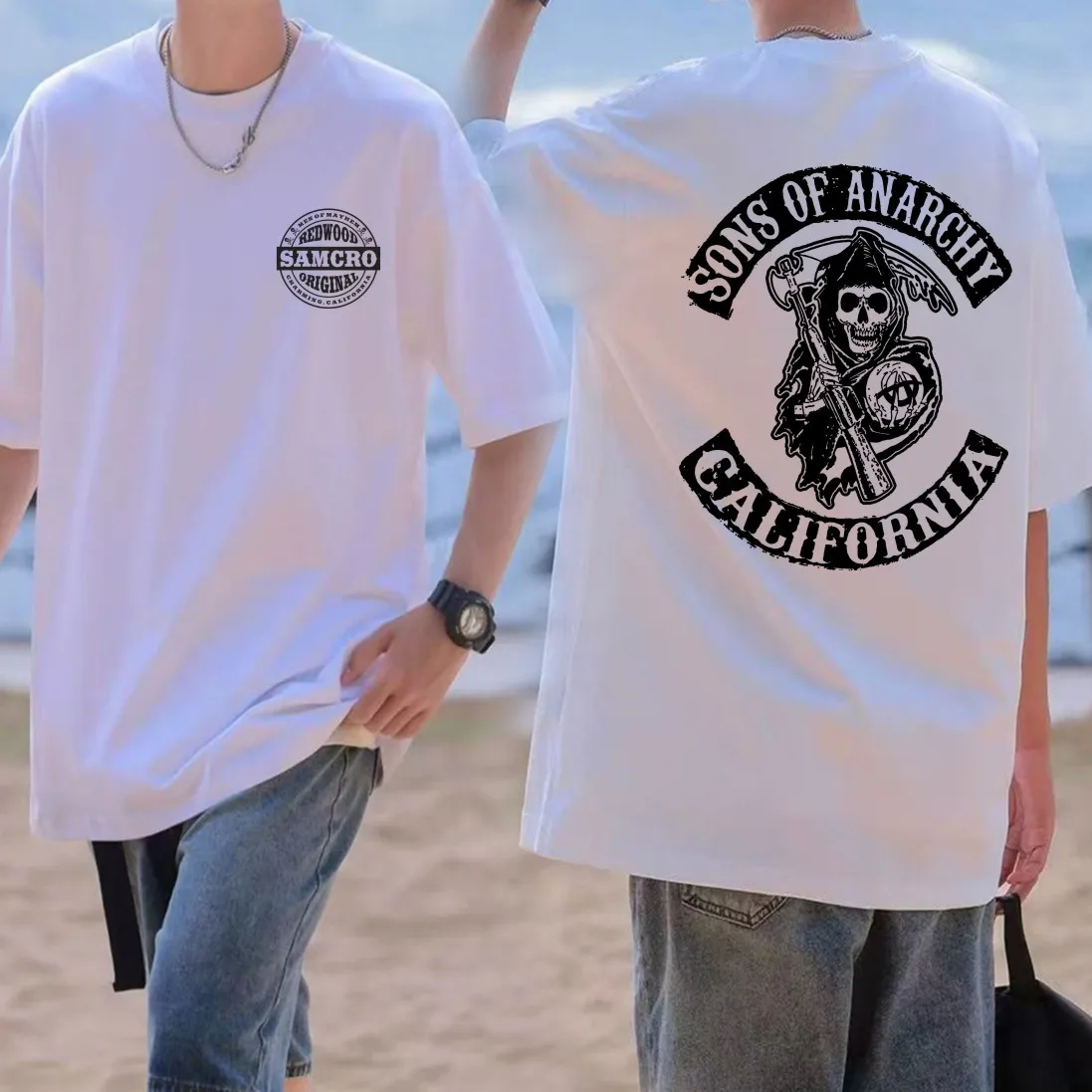 

Sons of Anarchy SAMCRO Printed T-shirt for Men and Women, Hip Hop Rock, Super Large Short Sleeve, Summer Cotton T-shirt Top Fans