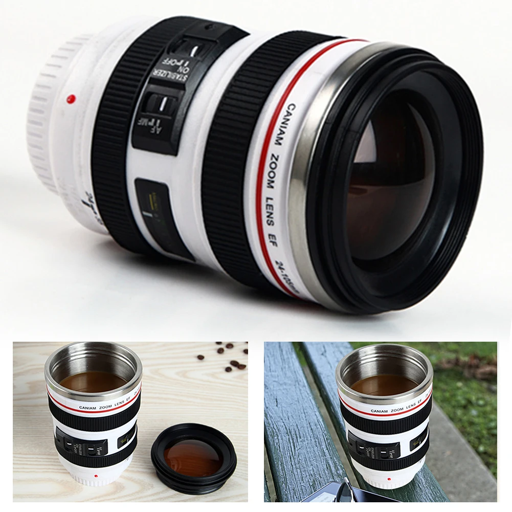 Camera Lens Coffee Mug Stainless Steel Lens Mug with Lid 350 ML Steel Insulated Travel Mug Reusable Cool Gifts for Photographers