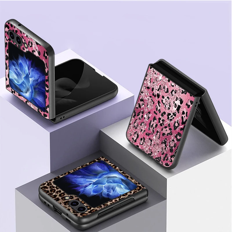 Coque rigide brillante à imprimé léopard pour Samsung Galaxy ZFlip6 Z Flip 7 6 5 4 3 ZFlip3 ZFlip7 FE ZFlip4 ZFlip5