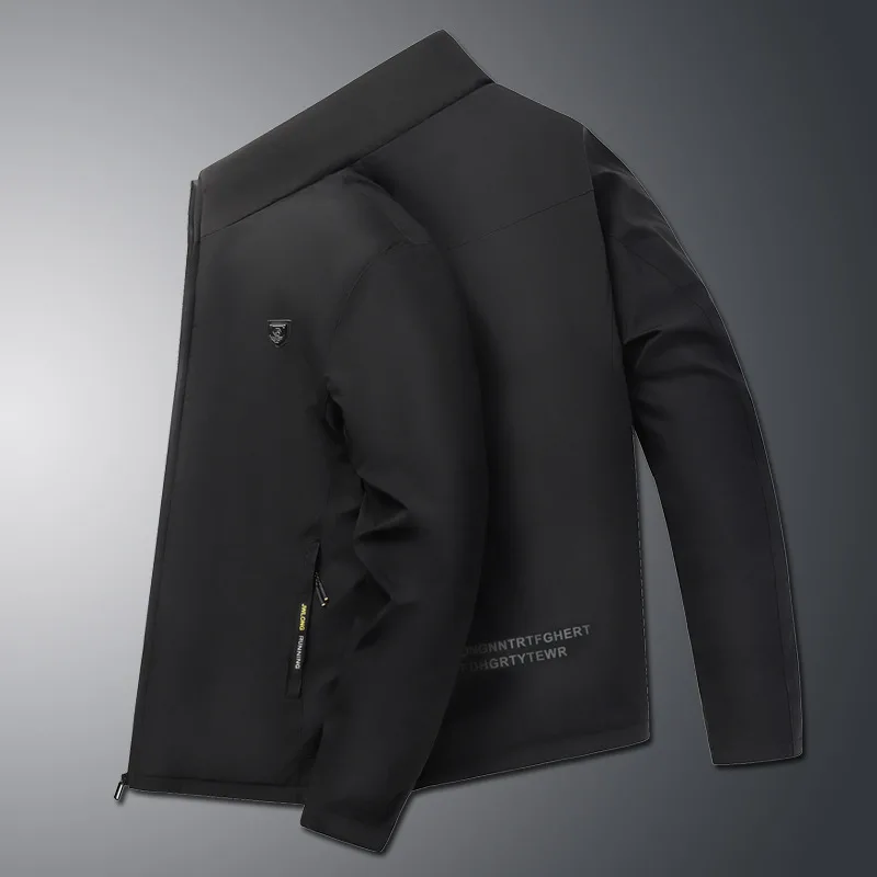 Abrigo negro de felpa para hombre, chaqueta cálida de algodón con cuello levantado, impermeable al aire libre, a prueba de frío, cortavientos