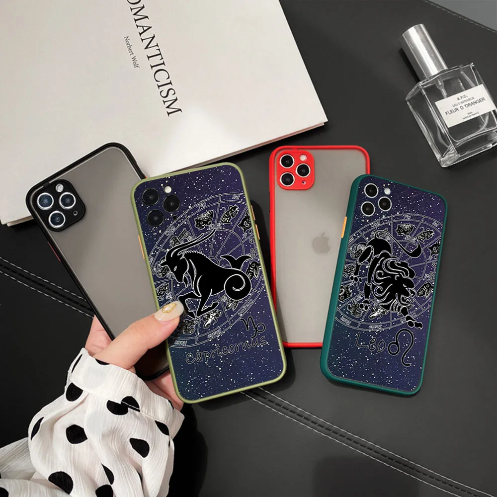 Phone Case For iphone 16 15 14 Pro Max 7 8 Plus 11 13 Mini XR XSMax 16Pro 12 Zodiac Constellations Leo Matte Translucent Cover