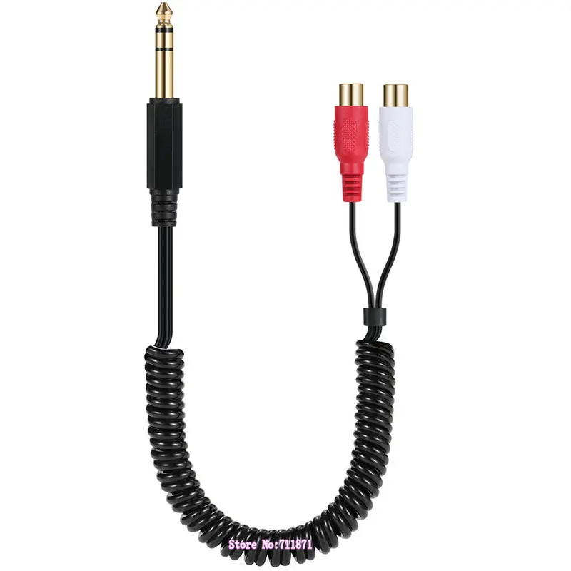 Cable estéreo de contracción de expansión elástica TRS 6,35 macho 2 Doble RCA macho hembra 6,35mm hembra dos RCA macho hembra línea de resorte