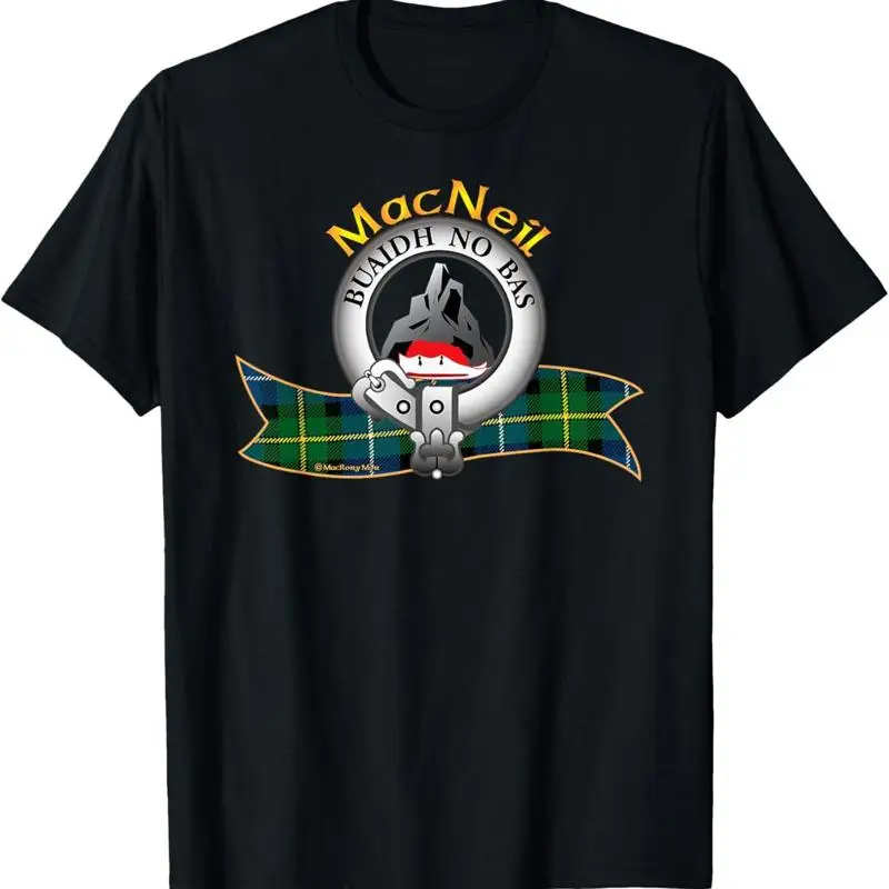 Camiseta com lema da crista do clã Macneil Tartan